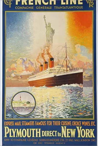 Poster, French Line CGT, Plymouth to New York