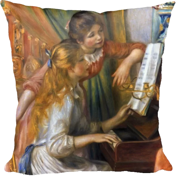 RENOIR: GIRLS  /  PIANO, 1892. Pierre Auguste Renoir: Young Girls at a Piano. Oil on canvas, 1892