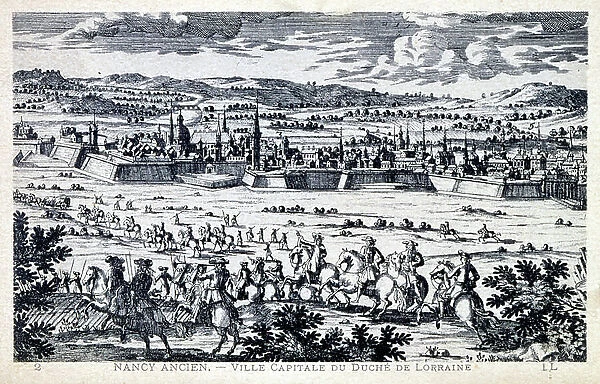 17th century View of the city of Nancy, France showing the walled city