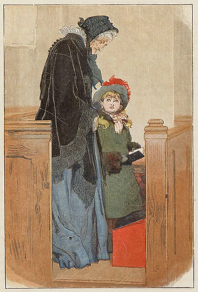 Maud stood by her Grandmamma's side (colour litho)