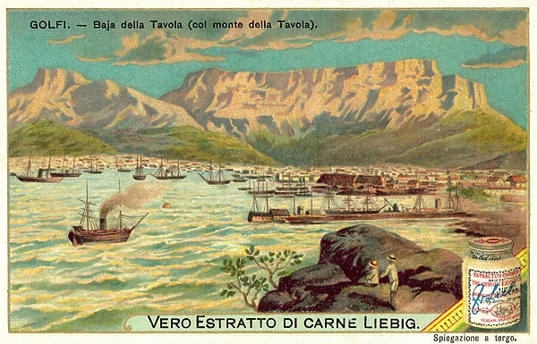 Table Bay and Table Mountain, South Africa (chromolitho)