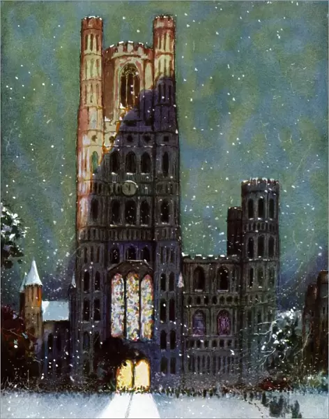 Ely Cathedral in the snow by Ernest Uden