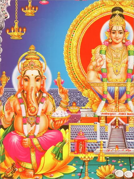 Background Image of Picture of Hindu gods Ganesh, Ayappa and Subramania