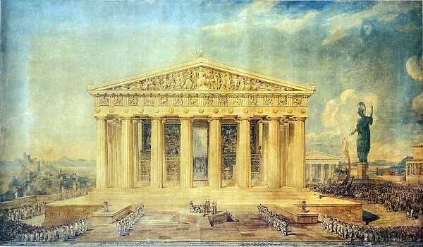 The Parthenon with Greek troops in ceremony, Greece 1840 Date: 1840