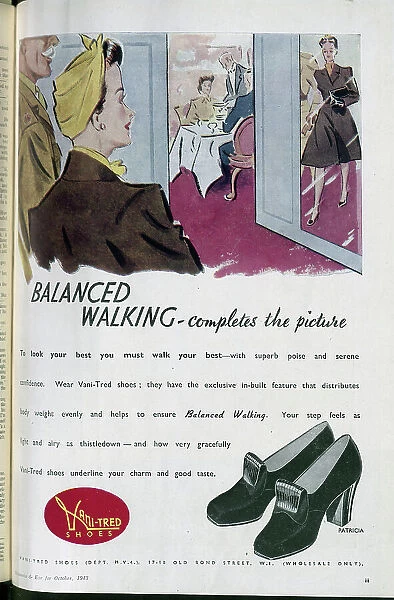 Wartime advert for Vani-Tred shoes, designed to ensure superb poise. Date: 1943