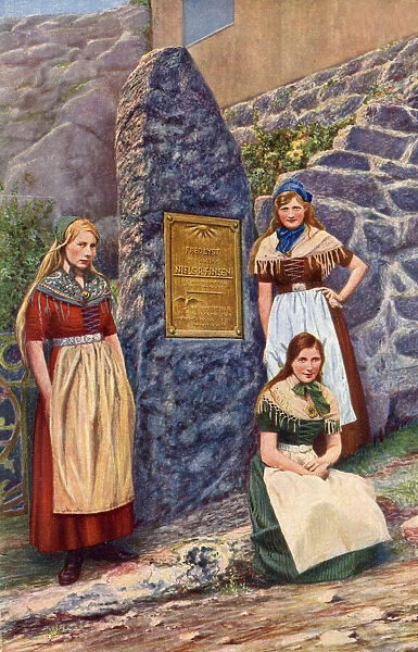 Young women in traditional dress, Stromo Island, Denmark