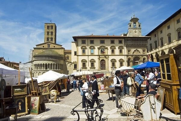 Digital Wallpaper of Antiquarian Fair in Piazza Vasari Arezzo Tuscany Italy Europe