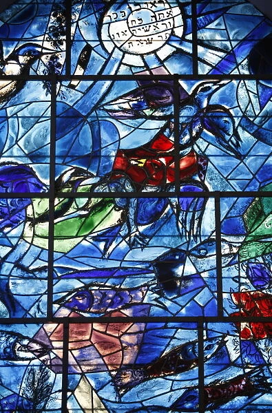 Stained glass window in the Synagogue of the Hadassah hospital showing the Tribes of