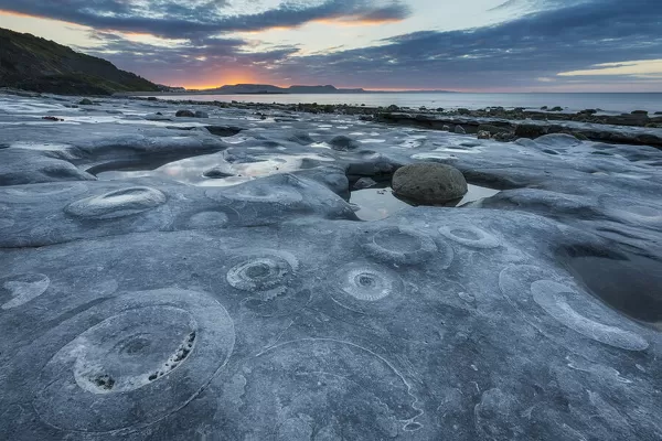 Ammonite Graveyard at sunrise, Monmouth Beach, Lyme Regis