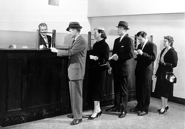 Line People Group Waiting Bank Teller Banking For sale as Framed Prints,  Photos, Wall Art and Photo Gifts