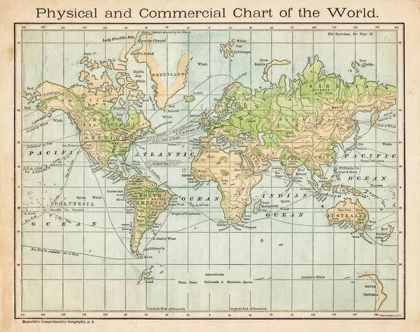 Commercial chart of the world map 1875 For sale as Framed Prints ...