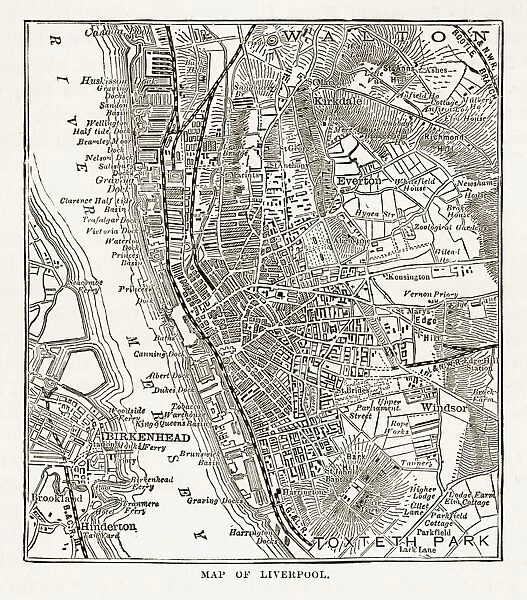 Map of the City of Liverpool, England Victorian Engraving, 1840