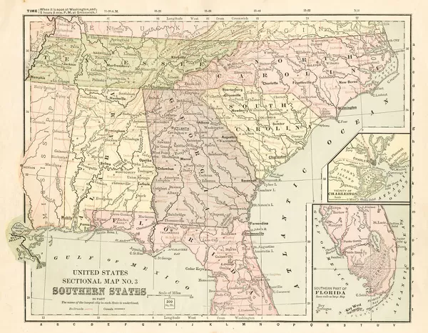 Map Southern States 1881 available as Framed Prints, Photos, Wall Art ...