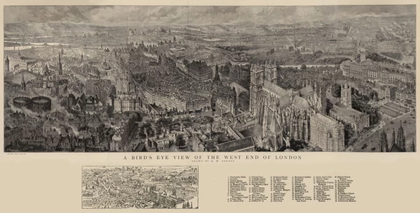 A Birds Eye View of the West End of London (engraving)