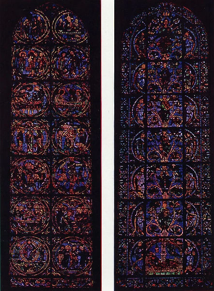 Cathedrale de Chartres: Vitrail de la Passion, XIIe siecle, Arbre de Jesse, XIIe siecle (colour photo)