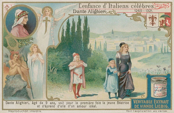 Prints of Dante Alighieri sees Beatrice for the first time at the age of nine chromolitho