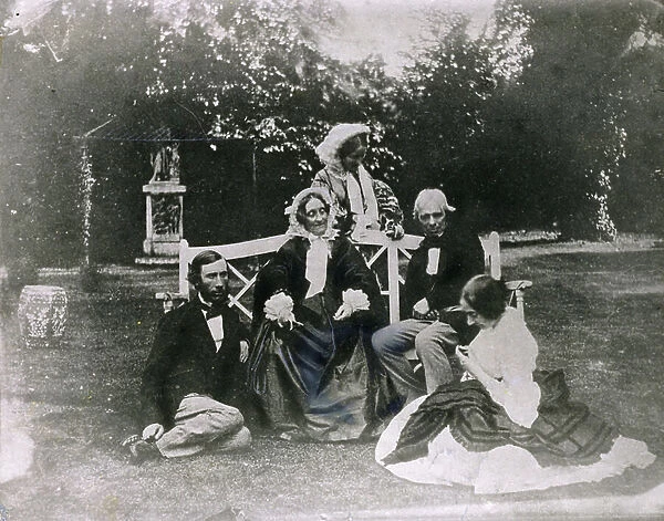 Michael Faraday (1791-1867) with his Niece Jane and John Tyndall (1820-93) 1858 (b / w photo)