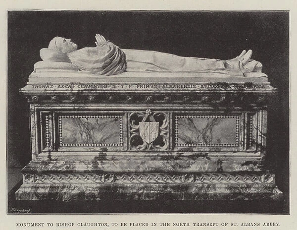 Monument to Bishop Claughton, to be placed in the North Transept of St Albans Abbey (b  /  w photo)