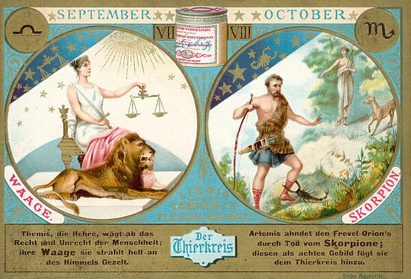 Prints of September and October Libra and Scorpio chromolitho