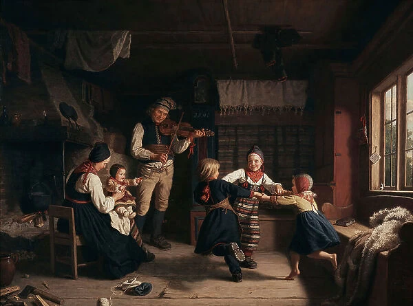 Sunday Evening in a Farmhouse in Dalecarlia, 1860. Creator: Amalia Lindegren