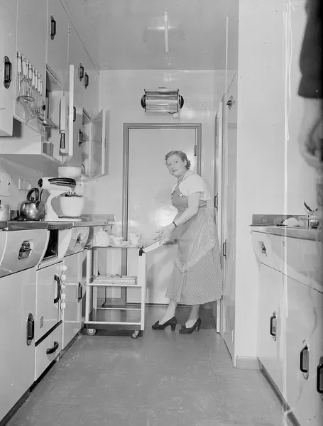 Mrs Susan Davies seen here loading up here hostress trolly before serving afternoon tea