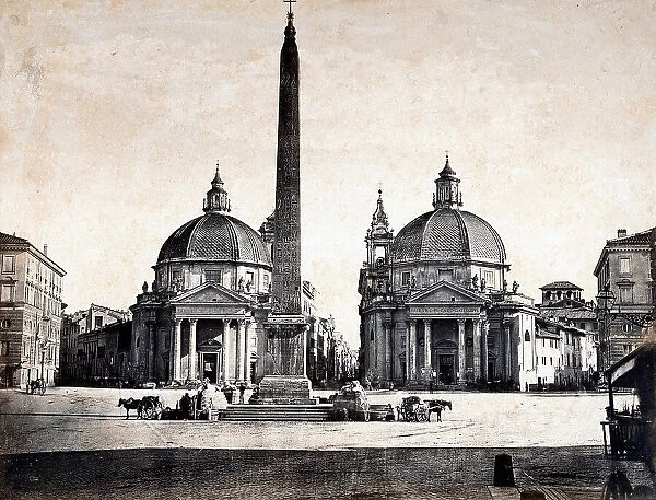 Church of Santa Maria dei Miracoli, Church of Santa Maria di Montesanto and the Obelisco Flaminio, Piazza del Popolo, Rome