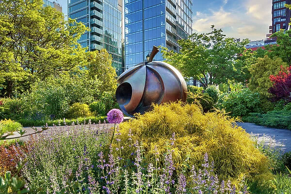New York City, Manhattan, Pier 45, Hudson River Park's Apple Garden, located at Charles St. in the Village, is the home of The Apple (2004). Designed by Stephan Weiss