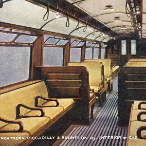 Great Northern, Piccadilly and Brompton Railway - Car interior. Date: circa 1906