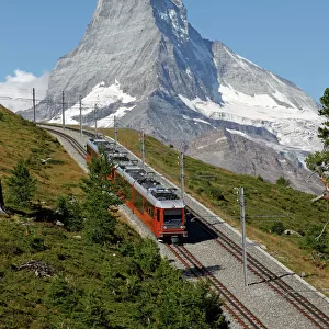 Gornergrat Railway in front of the Matterhorn, Riffelberg, Zermatt, Valais