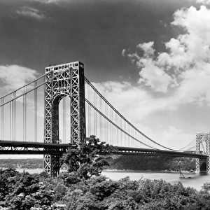 GEORGE WASHINGTON BRIDGE. Looking west toward New Jersey in 1964. Photograph