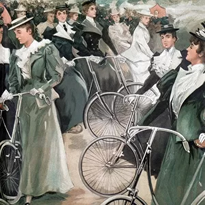 Society ladies cycling in Hyde Park, London. From Vanity Fair London June 1896