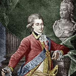 Alexander Dmitrievich Lanskoy (1758-1784) russian military, lover of Catherine II of Russia, engraving colourized document