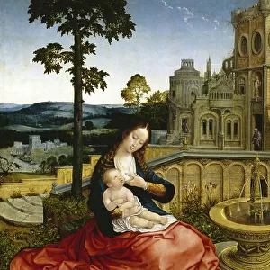 The Virgin and Child by a Fountain (oil on panel)