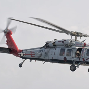 Two MH-60 helicopters of the U. S. Navy Blue Hawks squadron