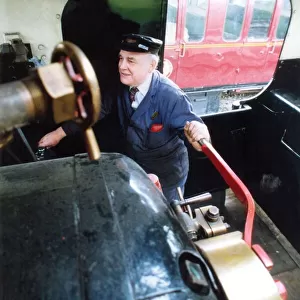 Driver John Maughan at the controls of one of the locomotives at the Stephenson Railway