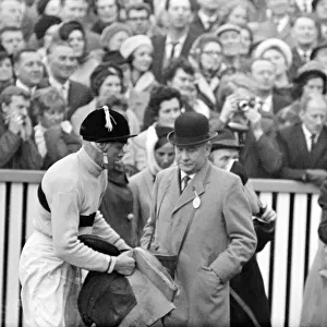 Jockey Pat Taaffe after winning the Cheltenham Gold Cup on racehorse Arkle