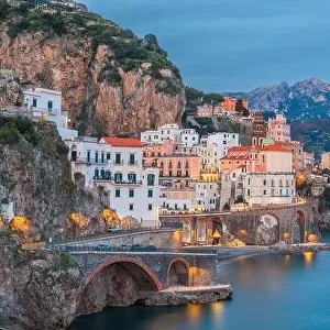 Atrani, Italy along the beautiful Amalfi Coast in the evening