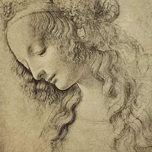 Study for the head of Magdalene, drawing, Leonardo da Vinci, Cabinet of Drawings and Prints, Uffizi Gallery, Florence