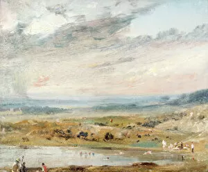 Related Images Fine Art Print Collection: Constable - Hampstead Heath with Pond and Bathers K040850
