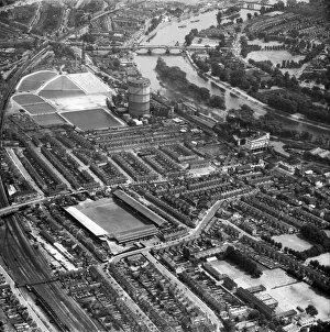 Football grounds from the air Premium Framed Print Collection: Griffin Park, Brentford EAW068140