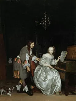 Holland House Canvas Print Collection: Metsu - A Gentleman and a Lady at a Virginal K010543