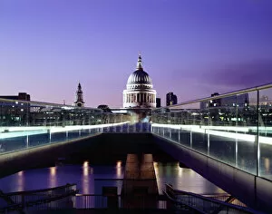 St Pauls Cathedral Photographic Print Collection: Millennium Bridge and St Pauls at dusk J060064