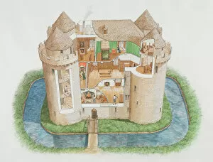 Medieval architecture Fine Art Print Collection: Nunney Castle N061017