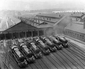 Railway Posters Photographic Print Collection: 7 King Class Locomotives at Swindon Shed, 1930