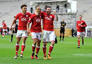Ashton Gate Metal Print Collection: Championship Triumph: Odemwingie, Reid, and Tomlin's Euphoric Reaction after Goal vs