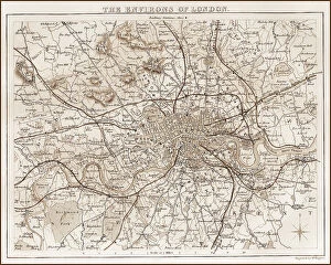 Kentish Collection: 1840s Victorian Map Of Greater London Vintage