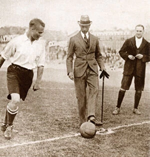 Hart Collection: Albert, Duke of York - kicking off a Charity Football Match