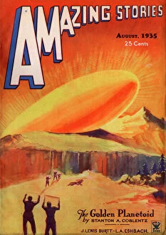 Aliens Collection: Amazing Stories Scifi magazine cover, The Golden Planetoid