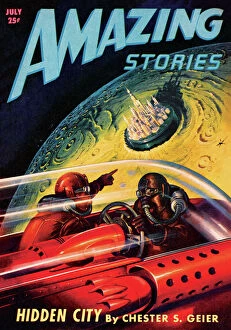 Magazines Collection: Amazing Stories Scifi Magazine Cover with Hidden Lunar City