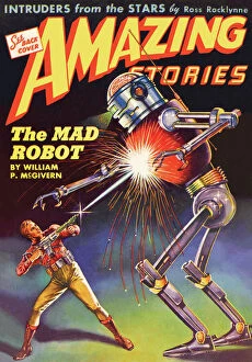 Magazines Collection: Amazing Stories scifi magazine cover, The Mad Robot